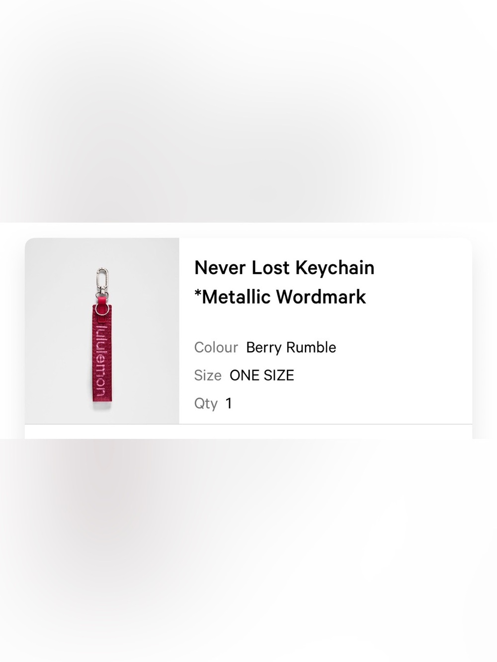 Lululemon Never Lost Keychain Metallic Berry Rumble Pink Red